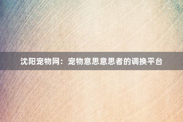 沈阳宠物网：宠物意思意思者的调换平台